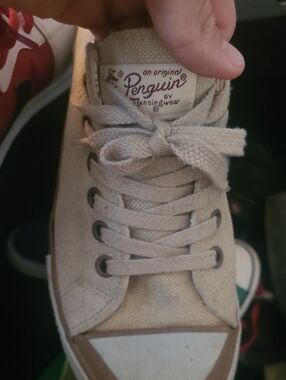 Original Penguin Beige Canvas Low-Top Sneaker with Brown Trim